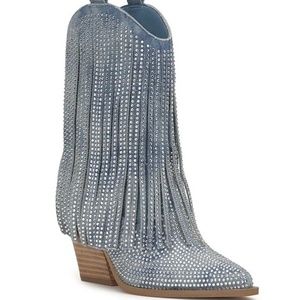 Jessica Simpson Paredisa Fringe Bootie in Denim Blue